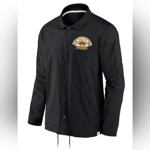 NWT NHL Boston Bruins Black Fanatics Branded True Varsity Coach Jacket Mens M - Picture 1 of 12